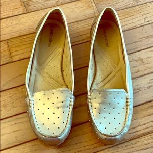 Gold shimmer loafers